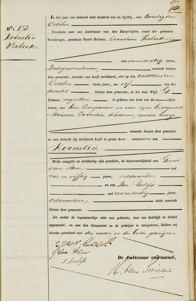 Klik voor foto in apart venster verbeek_kornelis_18-10-1851_geboorteakte.jpg